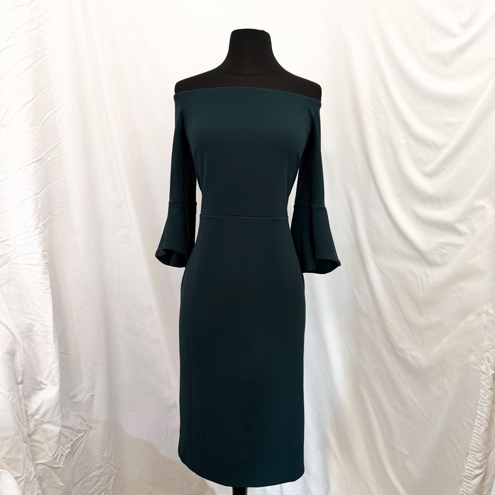 HM Dark Green Cowl Neck Bell Sleeve Midi Dress M Forest Green Minimalist
